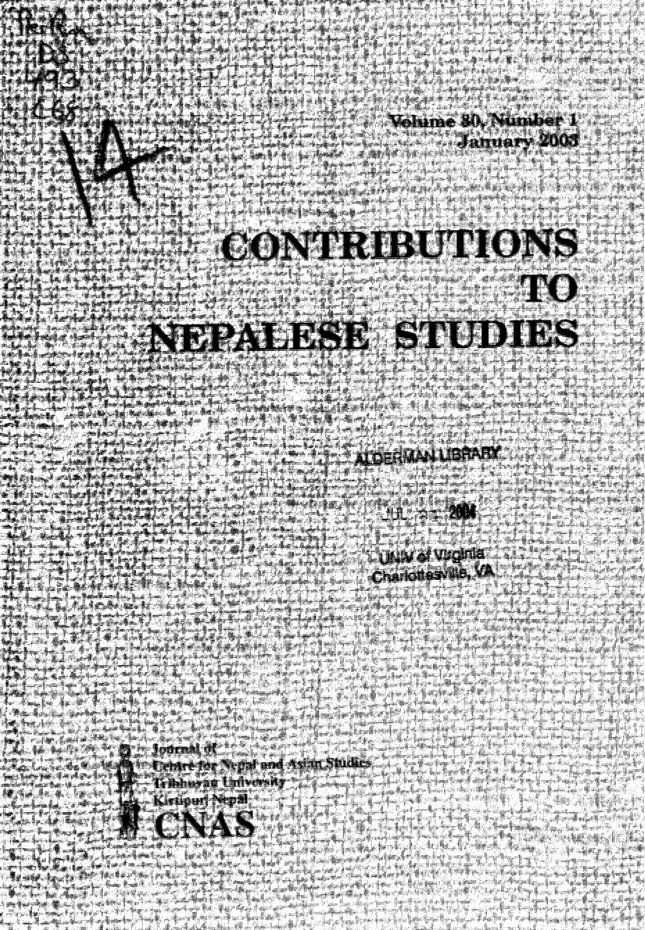 Contributions To Nepalese Studies: Volume30-01